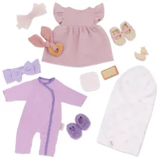 LullaBaby – 13-tlg. Puppenkleidung für 36 cm Baby Puppen – Strampler, Kapuzenhandtuch, Kleid, Stirnbänder – Schuhe, Badeente, Waschlappen – Baby Puppenzubehör – Spielzeug für Kinder ab 2 Jahren