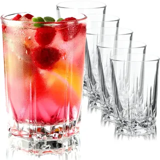 KADAX Trinkgläser aus hochwertigem Glas, 6er Set, Wassergläser, dickwandige Saftgläser, geriffelte Gläser für Wasser, Drink, Saft, Party, Cocktailgläser, Getränkegläser (hoch, 245ml)
