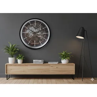 formano Große Moderne Wanduhr Welt mit Beweglichen Zahnrädern 60cm, Metall Clock - Bunt
