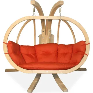 KONSIMO Hölzerner Hängesessel mit Gestell für zwei Personen "CALLISTO", rot, Hölz, Modern Design, 240x183x137 cm - Rot