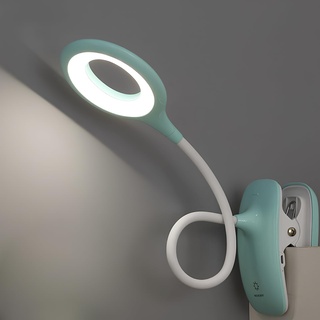 QJUZO Klemmlampe Bett, LED Leselampe Bett Touch Dimmbar 3 Farben Bettlampe Klemmleuchte Augenschutz Schwanenhals Leselampe Kinder USB Aufladbare für Studieren Arbeiten, Blau