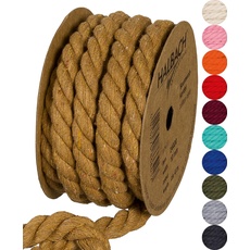 Halbach Seidenbänder recycelte Baumwollkordel, Breite: 10 mm/Länge 4 Meter, Nachhaltiges Baumwollgarn für Makramee, Naturkordel zum Basteln, Farbe: braun