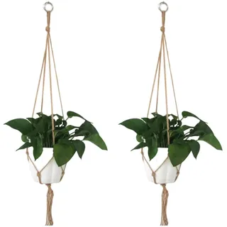 WenTigDY 2er Set Makramee Blumenampel 122cm Baumwollseil Hängeampel Hängetopf Boho Deko Baumwollseil Hängeampel Blumentopf für Innen, Garten, Wohnzimmer,Außen, Balkon, Fenster, Balkone Wanddekoration