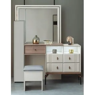 Weißer Schminktisch Glas Spiegel r Poslterhocker Moderne Möbel - Weiß