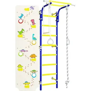 Sprossenwand kinderzimmer Next-1 Dino | Kletterwand | Turngeräte | Wandmontage - Gelb, Blau