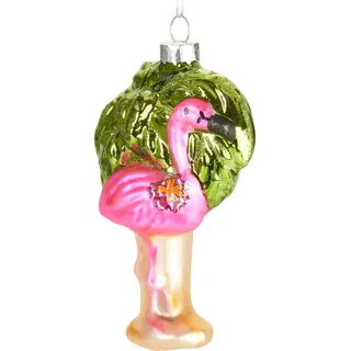 BRUBAKER Flamingo Pink mit Palme Weihnachtskugel aus Glas - Handbemalt - Christbaumschmuck Lustig - Christbaumkugel Figuren Weihnachtsdeko - Bunt