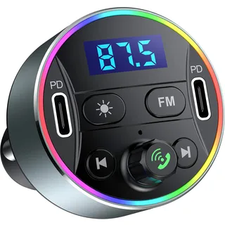 Bluetooth 5.3 FM-Transmitter, Dual PD 40W Typ-C USB kfz Schnelles Ladegerät, Kabellos Bluetooth Auto Adapter mit Mikrofon und HiFi-Sound MP3 Musikplayer, Radio Audio Receiver Support Freisprechanrufe
