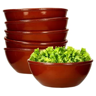 Servierschale aus Tonware im 6er Set, Ø 16 cm, Größe M, Mediterran, glasiert, handgefertigt, antik/vintage, Mittelalter, Wikinger
