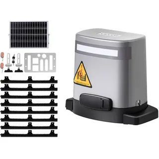 Vevor Schiebetorantrieb, 280 W Solar Toröffner für Türen bis zu 20 m und 800 kg, Zahnrad-Rolltormotor mit Infrarotsensor und 2 Fernbedienungen, Öffnungssystem für Einfahrtstore