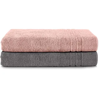 Komfortec 2er Saunatuch Set 70x200 cm aus 100% Baumwolle, XXL-Saunatücher, Sauna Handtuch, Weich, Groß, Frottee, Schnelltrocknend, Anthrazit Grau/Blütenrosa