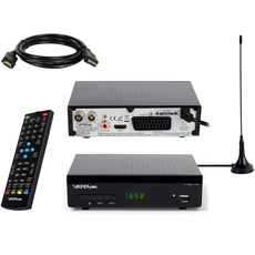 Bild von Vantage VT-92 DVB-T/T2 Reciever, Empfang Aller freien SD und HD DVB-T2 Sender, Digital, Full-HD 1080p, HDMI, SCART, Mediaplayer, USB 2.0, 2m HDMI Kabel, Passive DVB-T2 Antenne mit Magnetfuß
