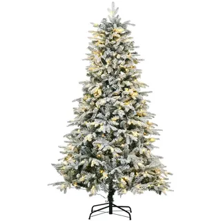 Homcom Weihnachtsbaum mit Leuchte, 180 cm Kunsttanne mit Kunstschnee, Standfuß, Kunst Tannenbaum mit 888 Astspitzen für Weihnachtsfest,