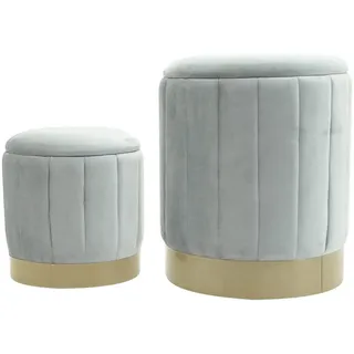 Mobili Rebecca Pouf 2er Set Grau 35,5/35,5/44 cm , Textil , 35.5x44x35.5 cm , Wohnzimmer, Sessel, Hocker & Hockerbänke, Poufs