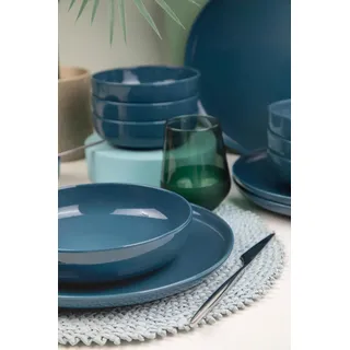 Elegant 12-Piece Dinner Set, Dark Blue Porcelain | 4 Service Plates (27 cm), 4 Plates (20 cm), 4 Bowls (15 cm) | Microwave & Dishwasher Safe, Stylish & Durable