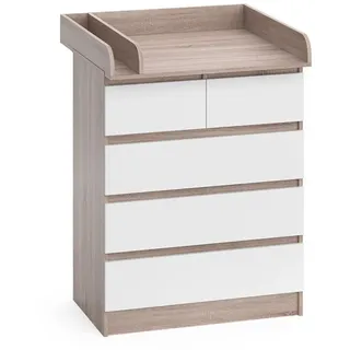Vicco Wickelkommode Emma Sonoma/Weiß 80 x 110.2 cm mit 5 Schubladen , Holzwerkstoff , 80x110.2x76 cm , Babymöbel & Kindermöbel, Babyzimmer, Wickelkommoden & Zubehör, Wickelkommoden