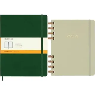 Moleskine Classic Ruled Paper Notebook, Color Myrtle Green, Size Extra Large 19 x 25 cm, 192 Pages, 12-Monate-Kalender, Monats-Planner mit Festem Einband, Größe: XL 20 x 25 cm, Crush Kiwi