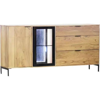 Landscape Sideboard , Schwarz, Akaziefarben , Metall , Akazie , vollmassiv , Holz , 2 Fächer , 3 Schubladen , F , 175x85x40 cm , Beimöbel erhältlich, stehend , Holzmöbel, Kommoden Holz, Sideboards Holz