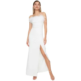 Trendyol Damen Shift, enganliegend, Maxi-Abendkleid, figurbetont, gewebt, Natur, 60