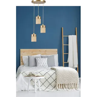 Opviq Elegant Rattan Chandelier, Adjustable Height 70 cm, Antique Coated Metal, 14 cm Cap, 30 cm Base, E27 Max 40W, Gold & Natural Rattan | Perfect for Modern Spaces