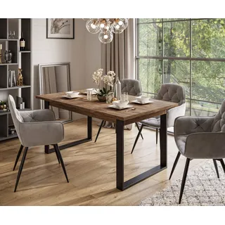 Möbelset ART - T-Klapptisch 150-198 und 4 Stühle, Stirling Eiche, Polsterstoff:Bluvel Grau 14