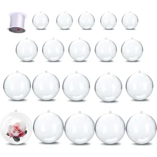 Weihnachtskugeln Kunststoff, 20 Stück Personalisierte Weihnachtskugeln, weihnachtsbaumkugeln Transparent Kugeln Zum Befüllen, Christbaumkugel Glasklar mit Öse Zum Aufhängen DIY (5+6+7+8cm)