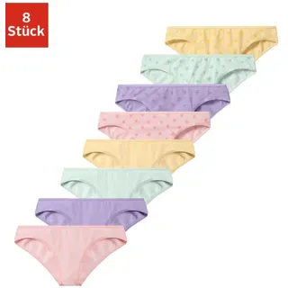 Bikinislip PETITE FLEUR, Kinder, Gr. 146/152, 8 Stk., bunt (gelb, lila, mint, rosa), Jersey, Obermaterial: 95% Baumwolle, 5% Elasthan, bedruckt, unifarben, Unterhosen Bikinislip, mit Sternen-Print und unifarben, Topseller