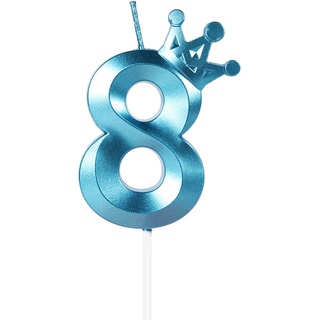 Yiran Geburtstagskerze Zahlen 8, 8cm Blau Geburtstagskerzen mit Krone, Kerze Geburtstag, Geburtstag Kerze, Tortendeko Geburtstag, Kuchendeko Geburtstag, Geburtstagskerzen für Geburtstagsdeko, Nummer 8