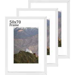 RUN HELIX Bilderrahmen 50x70 Weiß 3er Set – rahmen 50x70 cm mit bruchsicherem Acrylglas und Passepartout - Leichtgewicht 50x70 cm bilderrahmen für Poster, Bilder, Diplome - Wand Dekoration
