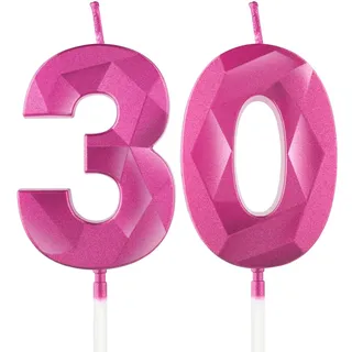 Yiran 3D Hot Pink Geburtstagskerzen,Geburtstagskerzen Zahlen 30,Kuchendeko Geburtstag,Geburtstagskerzen für Geburtstagsdeko,Kuchen Dekoration für Frauen Geburtstag Jubiläen Party ﻿