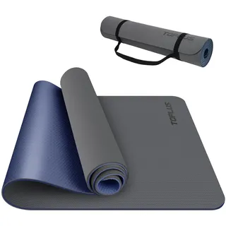 TOPLUS Gymnastikmatte, Yogamatte Gepolstert & rutschfest für Fitness Pilates & Gymnastik mit Tragegurt (Dunkelblau-Grau)