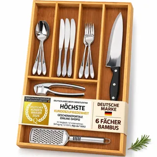 Dimono® Besteckkasten für Schubladen 29x45cm, 7 Fächer Besteckeinsatz | Schluss mit Chaos, langlebiger Holz Besteckkasten, 100% Bambus Organizer, 29x45x5 cm Besteckfach für Ihre Besteckschublade