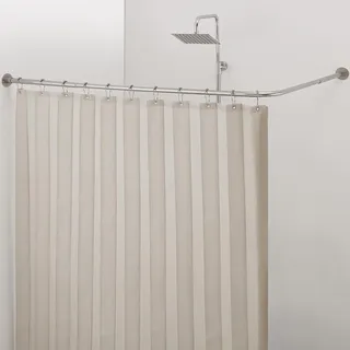 Crkmire Duschvorhangstange L Form, [100-174 cm] x [140-214 cm] verstellbar Duschstange Ecke 15kg Tragkraft mit Deckenhalterung rostfrei 12 Haken inklusive Kein Durchhängen (Bohrmontage erforderlich)