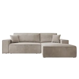 Selsey Ecksofa mit Schlaffunktion Pflegeleicht Polyurethanschaum L Form Rechts Farese Beige Cordoptik