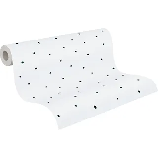 A.S. Création Kinderzimmertapete Little Love Tapete mit Punkten PVC-freie Vliestapete seidenmatt glatt 381391, Schwarz, Weiß, Gepunktet