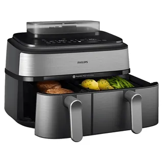 Philips 5000 Series Steam Airfryer Dual Basket NA555/00 Silber/Edelstahl