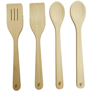 EFO Holzlöffel Set 4-teilig | Küchenutensilien Holz aus hochwertigem Buchenholz | Kochbesteck Holz für Pfannen, Wok und Töpfe – ideal zum Rühren, Wenden und Servieren | Küchenhelfer Set