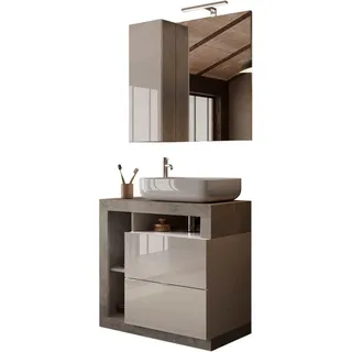 WELLTIME Badmöbel-Set »Hamburg, Badezimmerset 2tlg. Breite 79 cm, Badmöbel, Waschtisch inkl.«, (Spar-Set, 2 St.), Waschbecken, Spiegelschrank mit LED Aufbauleuchte, Soft-Close-Funktion, weiß
