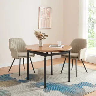 Esstisch ’Hemnes’ für 4 Personen Ø100 cm Stahlbeine Eiche-Optik - Braun