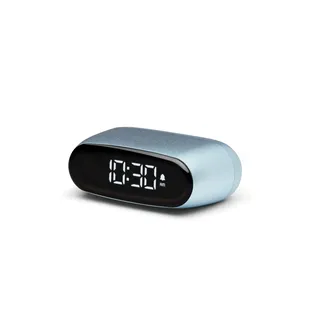 Lexon Minu Mini-Wecker, kompakt, mit LCD-Display, Touchscreen-Bedienung, Snooze-Funktion und Hintergrundbeleuchtung, wiederaufladbarer Akku, Aluminium-Finish – Hellblau