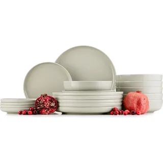 Konsimo Essservice Tafelservice VICTO Geschirrset Speiseteller Suppenteller Dessertteller 6 Personen (18-tlg.), matt beige/grün/grau - Beige