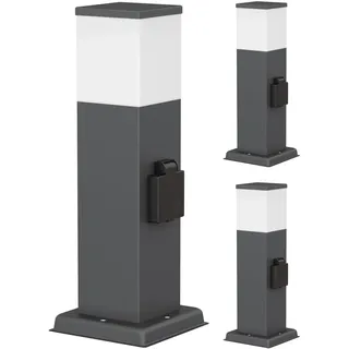 ledscom.de 3x Wegelicht/Pollerleuchte POLLY für außen, IP44, 35 cm, anthrazit, 1x G9 max. 10W, Steckdose