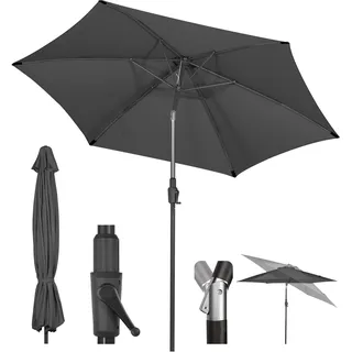Sekey Sonnenschirm 270 cm Gartenschirm UPF50+ Knickbar, Terrassenschirm für Garten, Balkon und Café, Grau - Grau