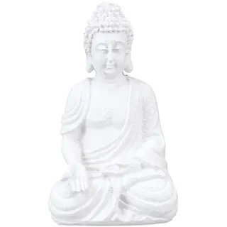 Relaxdays Buddha Figur sitzend, 17,5 cm hoch, Garten Dekofigur, wetterfest & frostsicher, Dekoskulptur Wohnzimmer, weiß