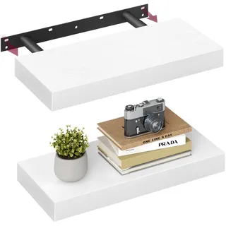 VASAGLE Wandregale, Schweberegale, 40 x 20 x 3,8 cm | 2er Set Wandboards für Bücher, Holzspanplatte, für Wohnzimmer, Küche, Flur, weiß, CUSTOS Kollektion LWS024WE01-2J