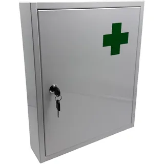 Relaxdays Medizinschrank, abschließbar, 5 Fächer, HxBxT: 43 x 35,5 x 8 cm, für Medikamente, Arzneischrank, weiß/grün