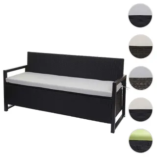 Poly-Rattan 3er Sitzbank HWC-F39, Gartenbank Truhenbank, Staufach Aufbewahrung Sitzkissen ~ anthrazi