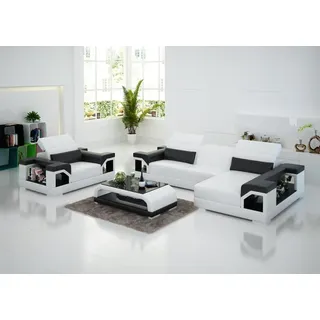 Ledersofa Moderne Couch Wohnlandschaft Ecksofa Sessel Set Garnitur Sofa mit USB - Weiß