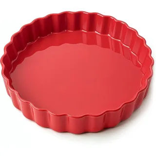 Praknu Tarteform aus Keramik 28 cm - Hoher Rand - Mit Antihaftbeschichtung - Kratz- und Schnittfest - Einfach zu Reinigen (Rot)