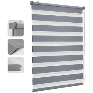 Sekey Doppelrollo Klemmfix ohne Bohren für Fenster, Doppelrollo 60 cm breit, Duo Rollo Jalousie Sonnenschutz, 60x210cm, Grau