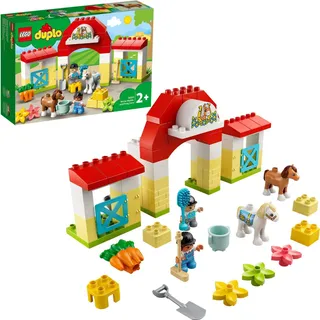 LEGO 10951 DUPLO Pferdestall und Ponypflege Spielzeug für Kleinkinder ab 2 Jahren, Bauernhof, Spielset mit Figuren: Pferd und Reiter - Silber